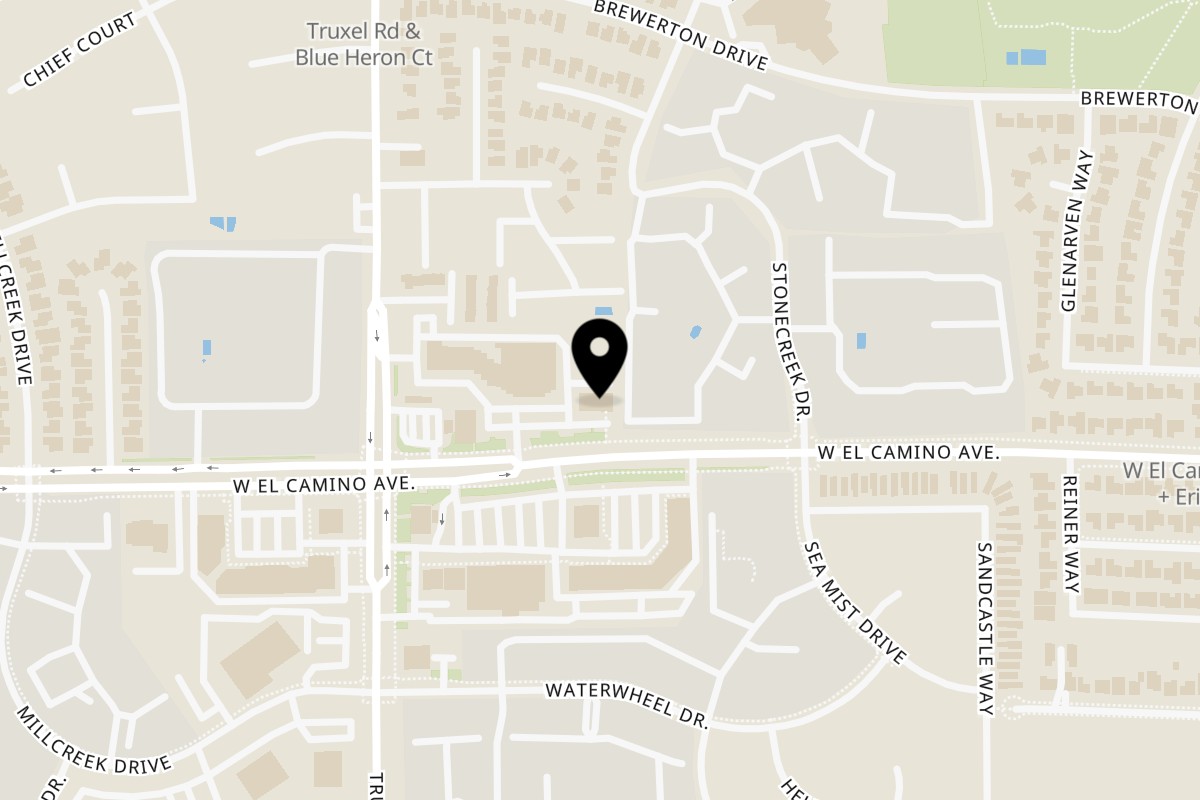 Map showing the location of Hot Off the Griddle Sacramento on 1583 W El Camino Ave #103 in Sacramento